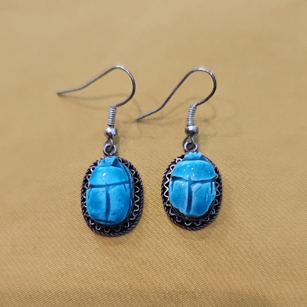 Vintage Egyptian Revival Scarab Style Earrings